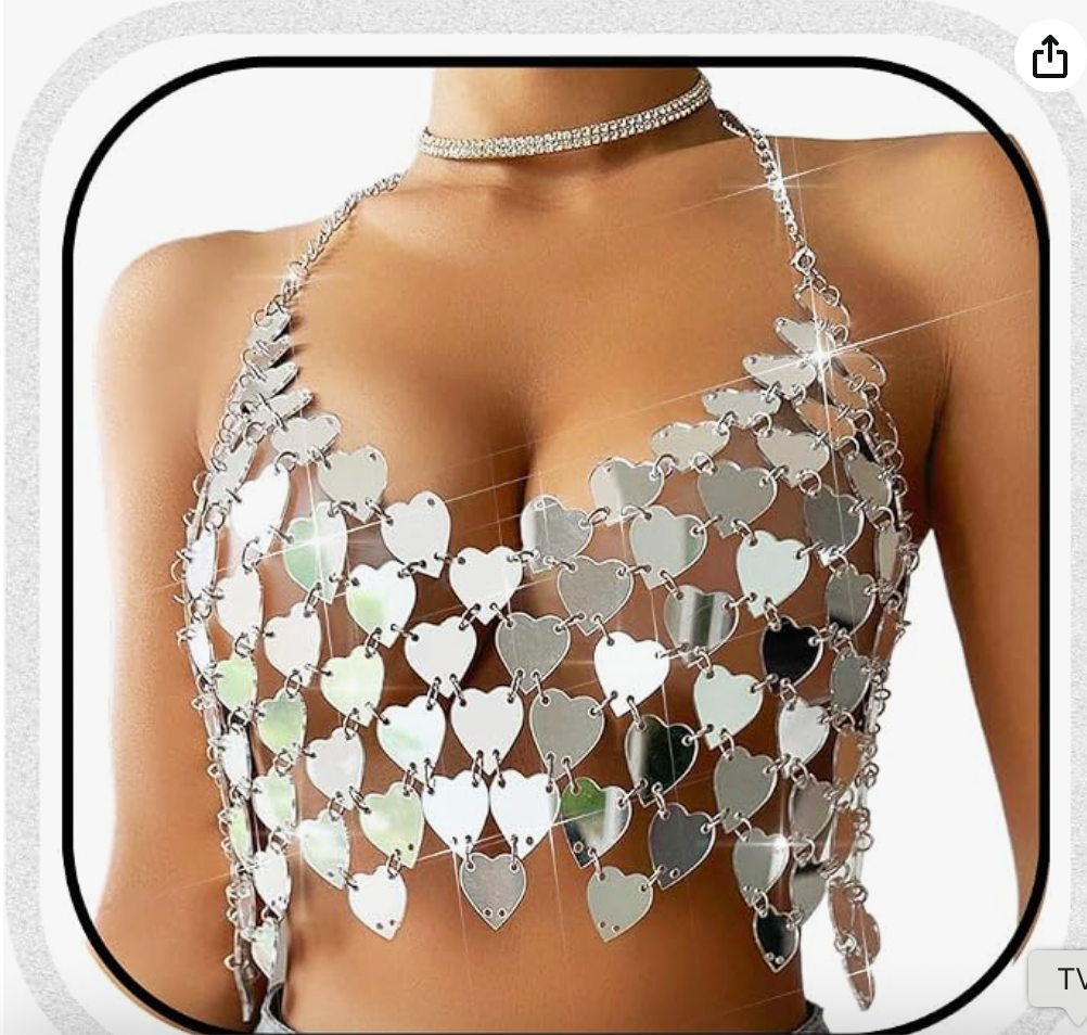 BODIY silver sequin heart-chain top