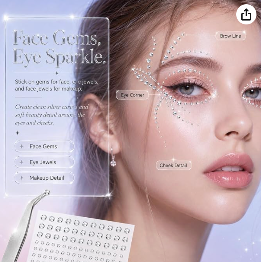 Silver face rhinestone jewels