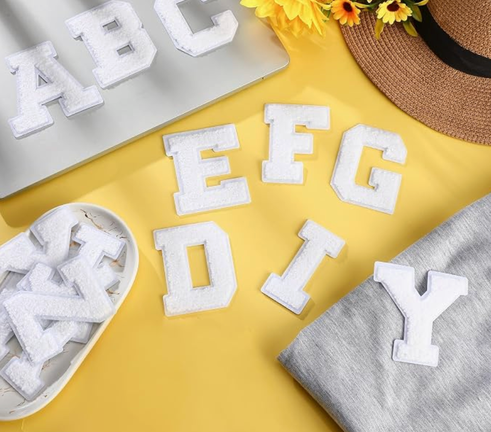 White chenille alphabet letter patches