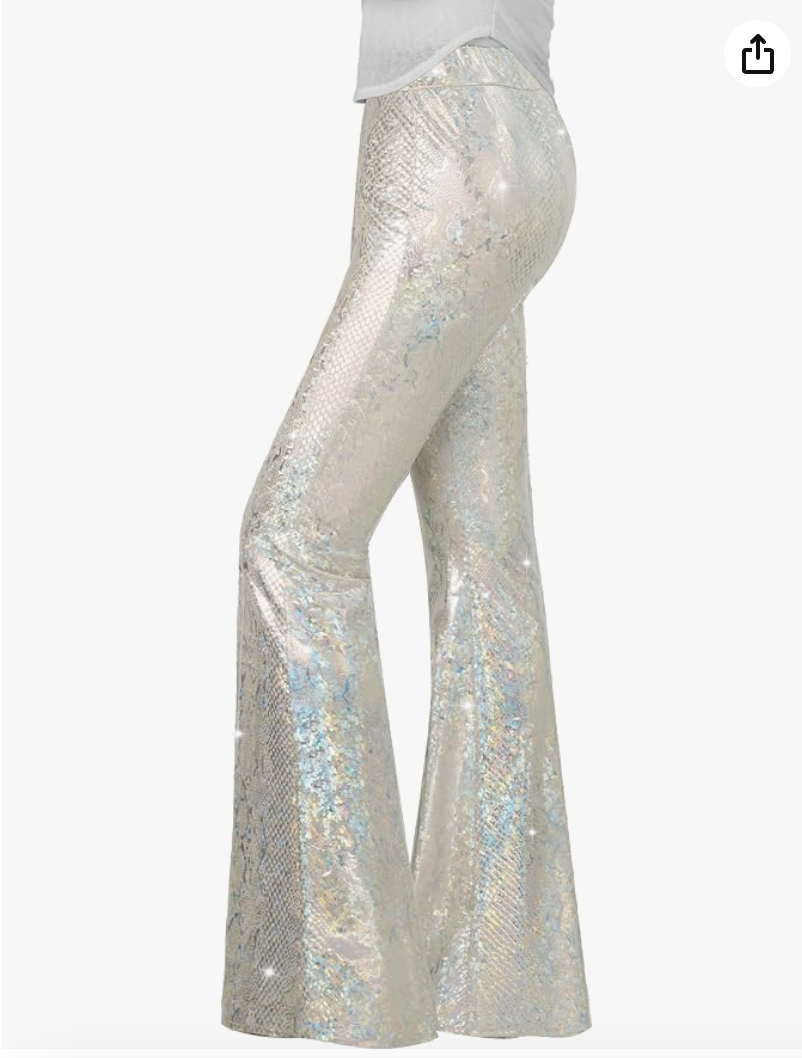 Iridescent silver flare pants