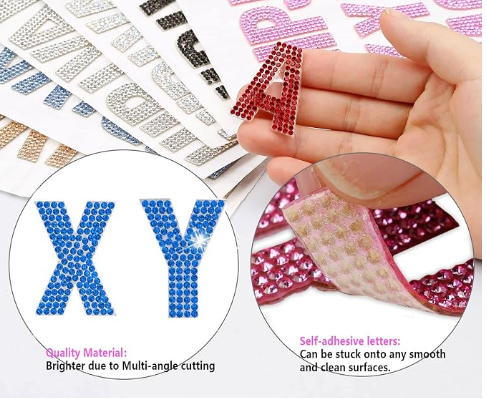Blue rhinestone alphabet stickers
