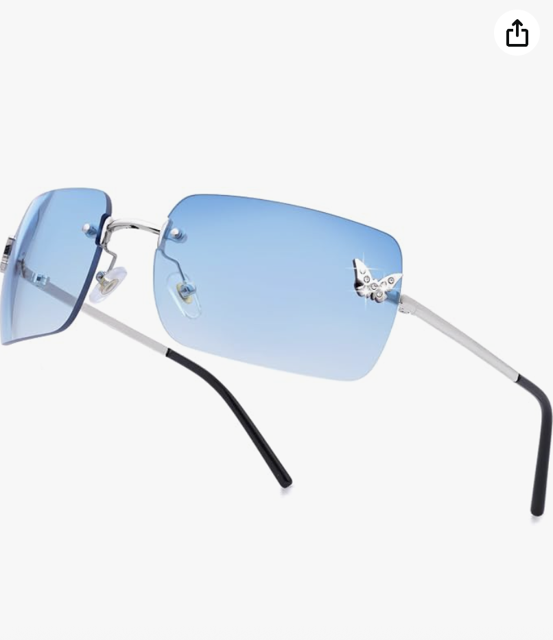 Blue Y2K rectangle butterfly sunglasses