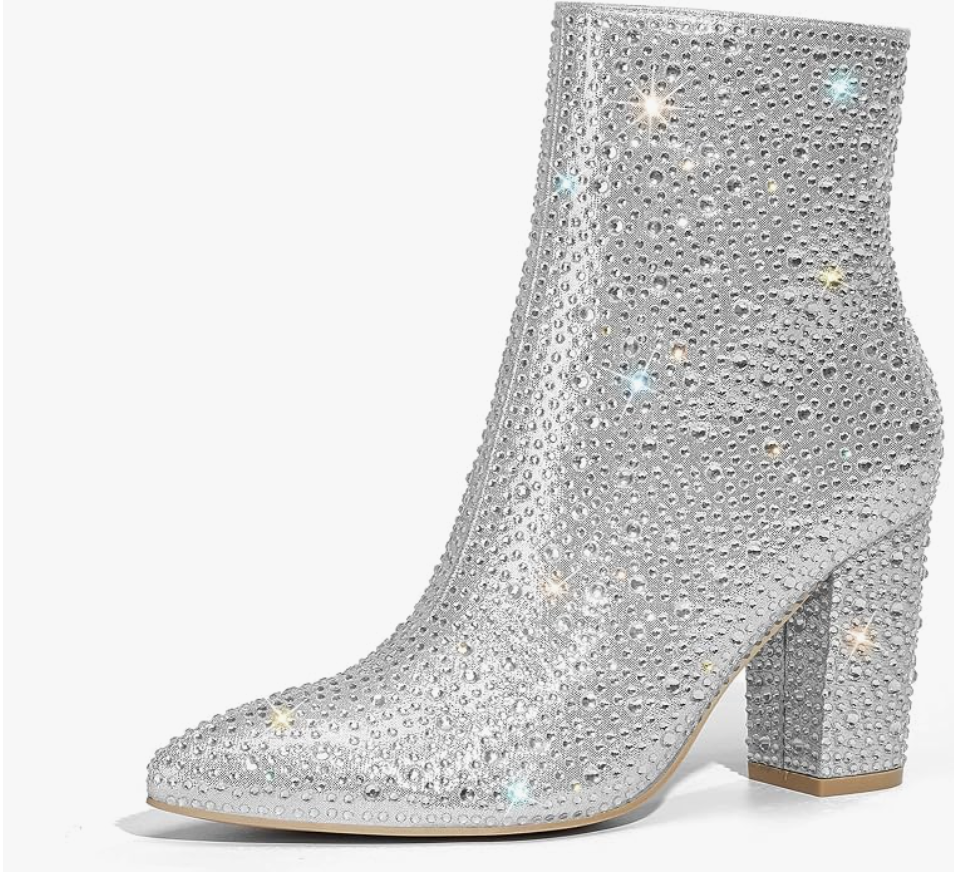 Rollda silver rhinestone glitter ankle boots