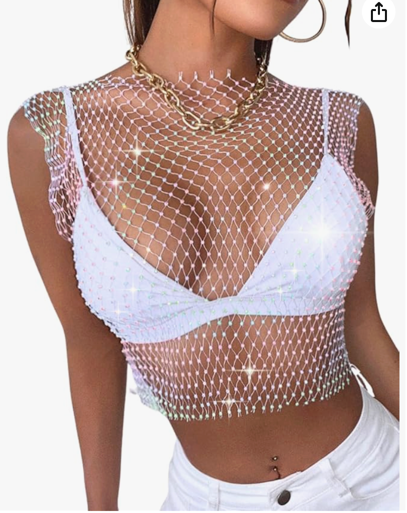 Iridescent rhinestone mesh top