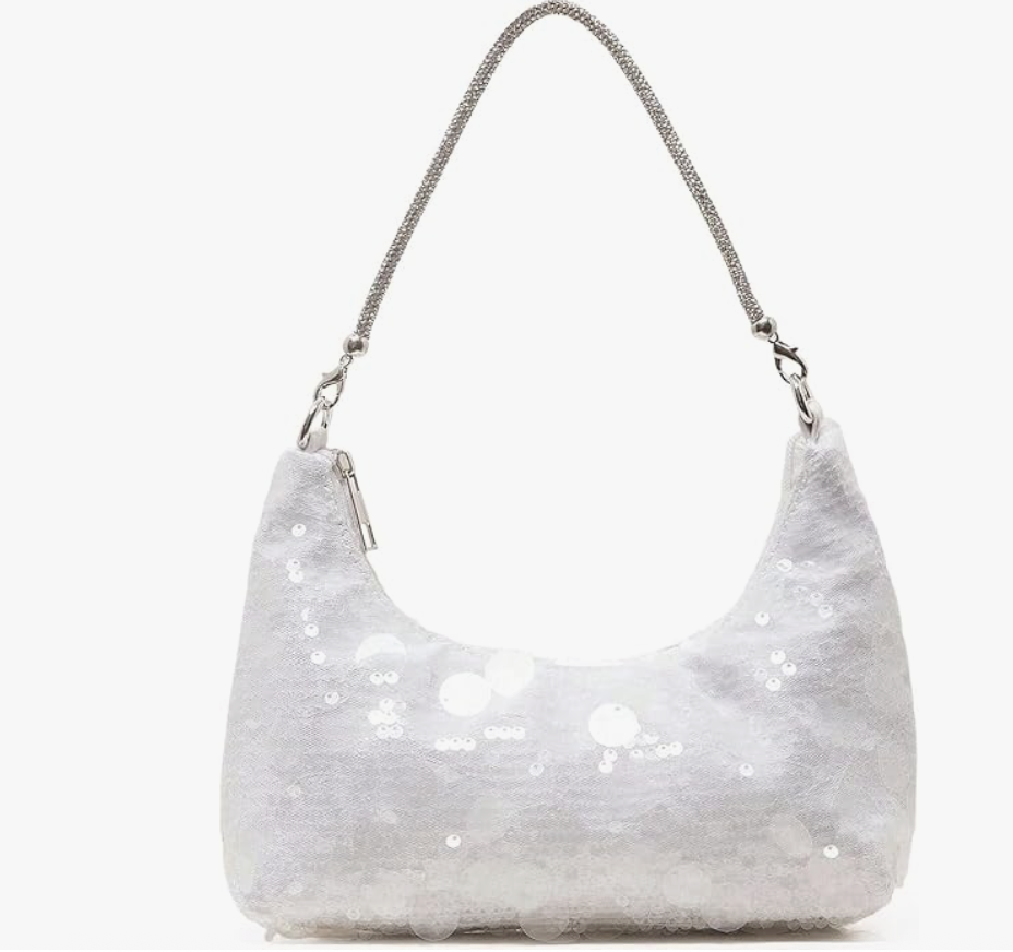 White sequin hobo shoulder bag
