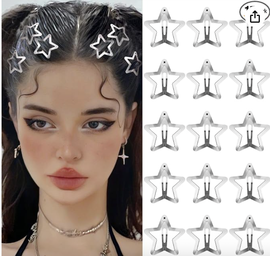 Hollow silver star hair clips